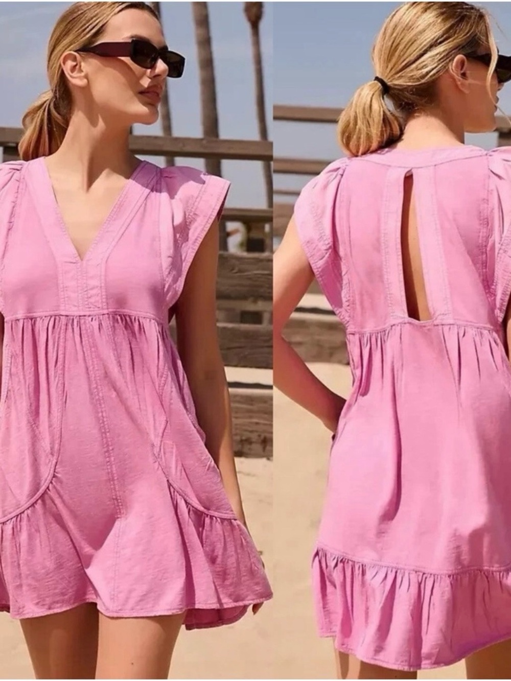 Anthropologie Daily Practice Mini Cap Sleeve Ruffle Dress Cut Out Size XL KD